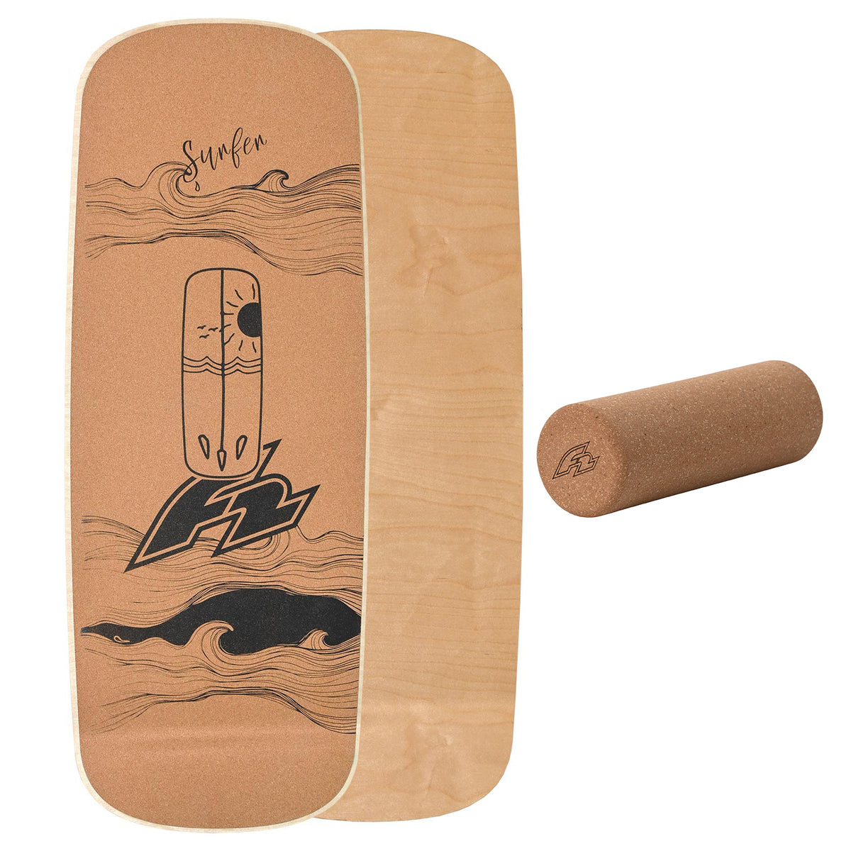 F2 Set Cork Balance Board Pill Flat Shape 80x30cm + Cork Roller