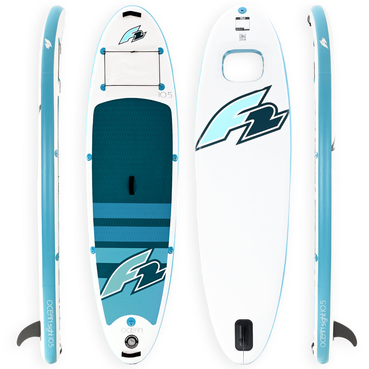 F2 Set Stand Up Paddle Board Ocean Sight White 10.5 + Kayak Accessory Package