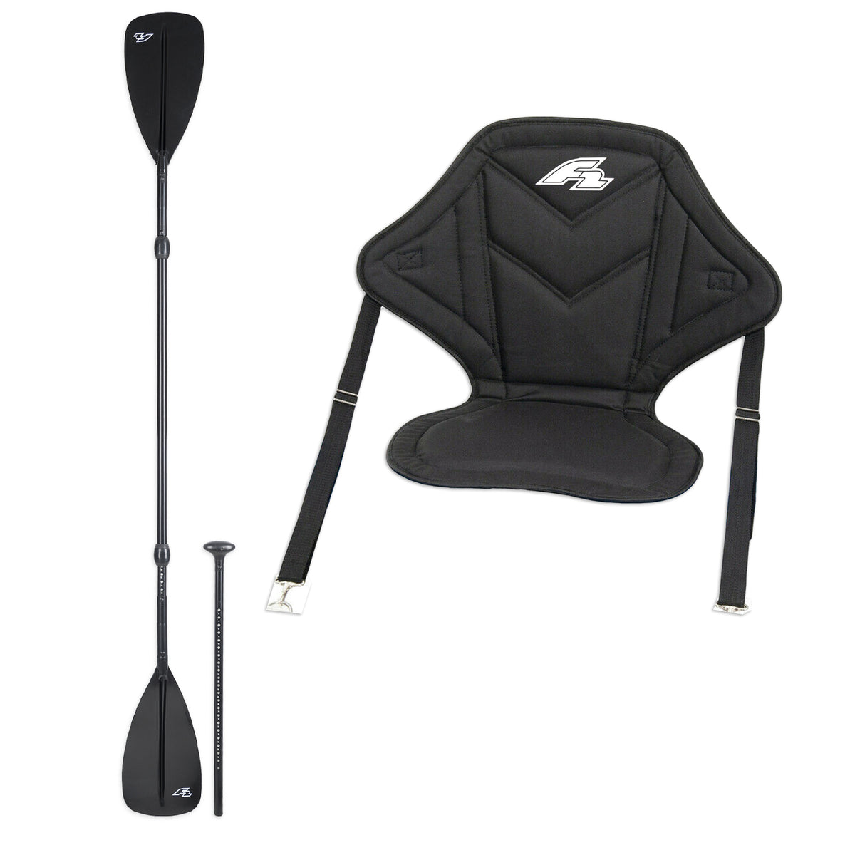 F2 SUP Set aus Kajak Paddel Alu 4 teilig + bequemem Kajak Sitz