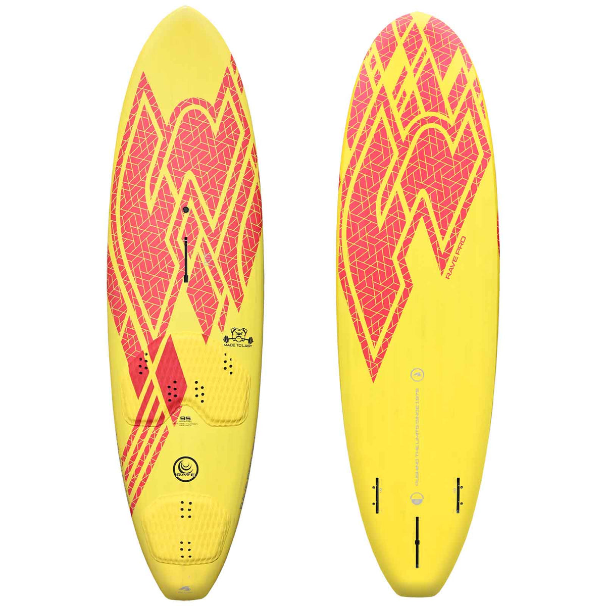 F2 Rave HD windsurf board 80-85L, size selectable, yellow/red
