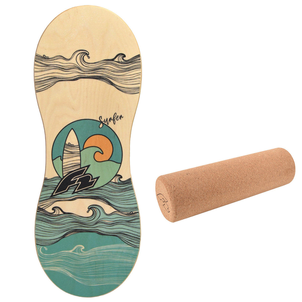 F2 Set Balance Board Peanut 86x32cm mit Korkrolle