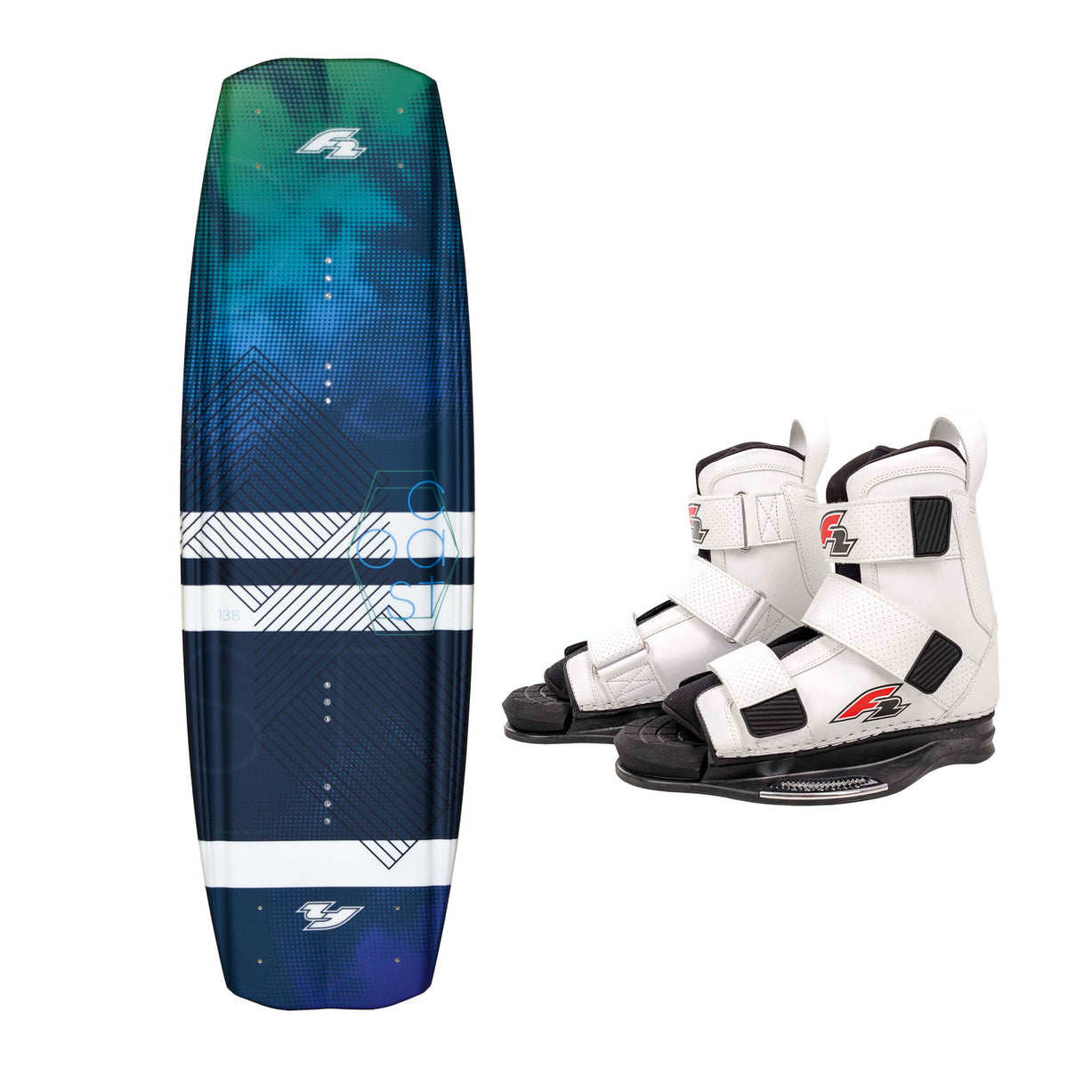F2 Set Wakeboard Coast Ocean 144cm with Team Boot L/XL wakeboard bindings