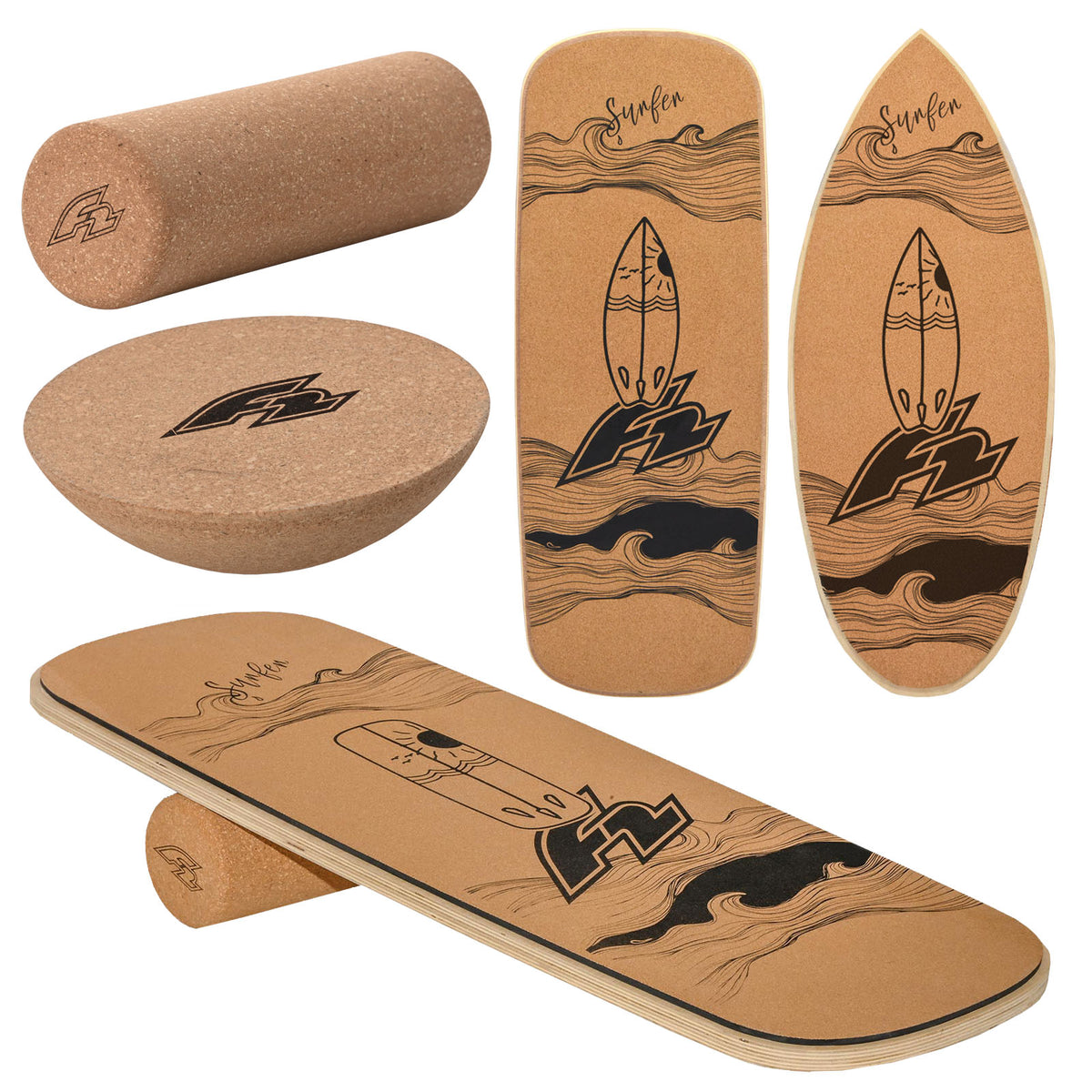 F2 Cork Balance Boards with cork roller + cork half-sphere - complete set, model selectable