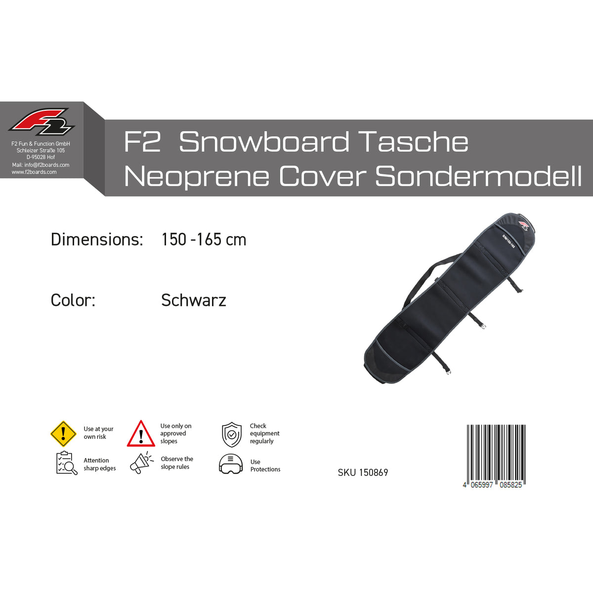 F2 Snowboard Bag Neoprene Cover S/M Special Edition 150-165cm Black