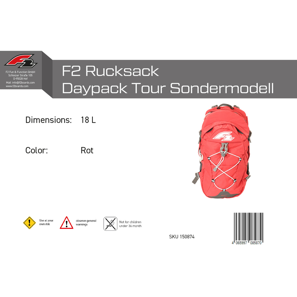 F2  Rucksack Daypack Tour Sondermodell 18L Rot