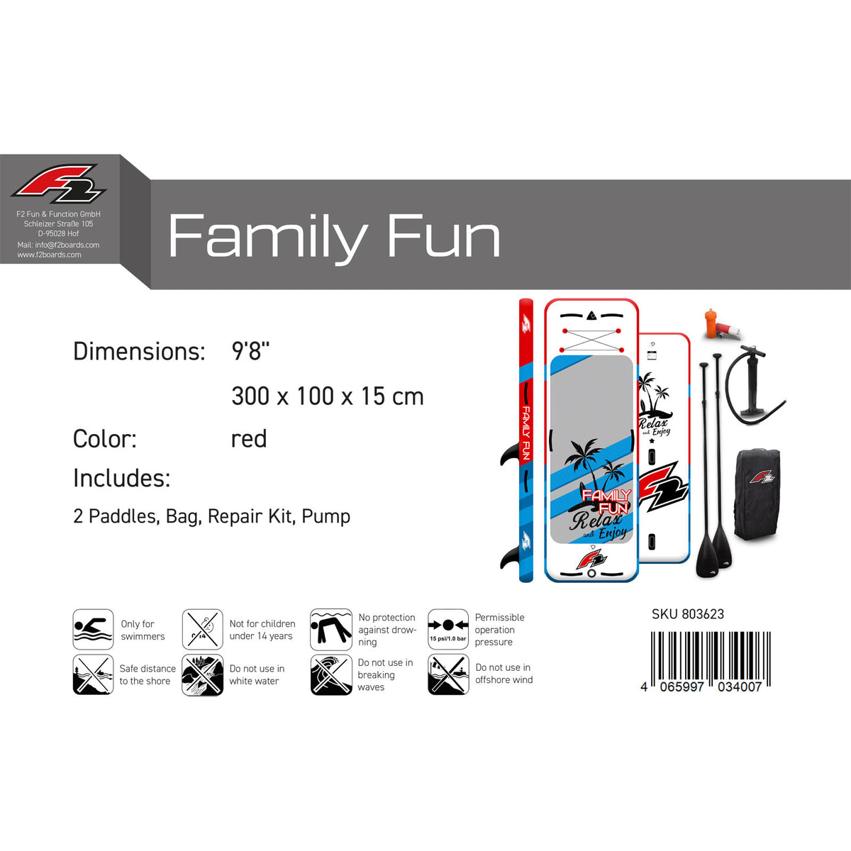 F2 SUP Stand Up Paddle Board Big SUP Unit/Family Fun - Model selectable