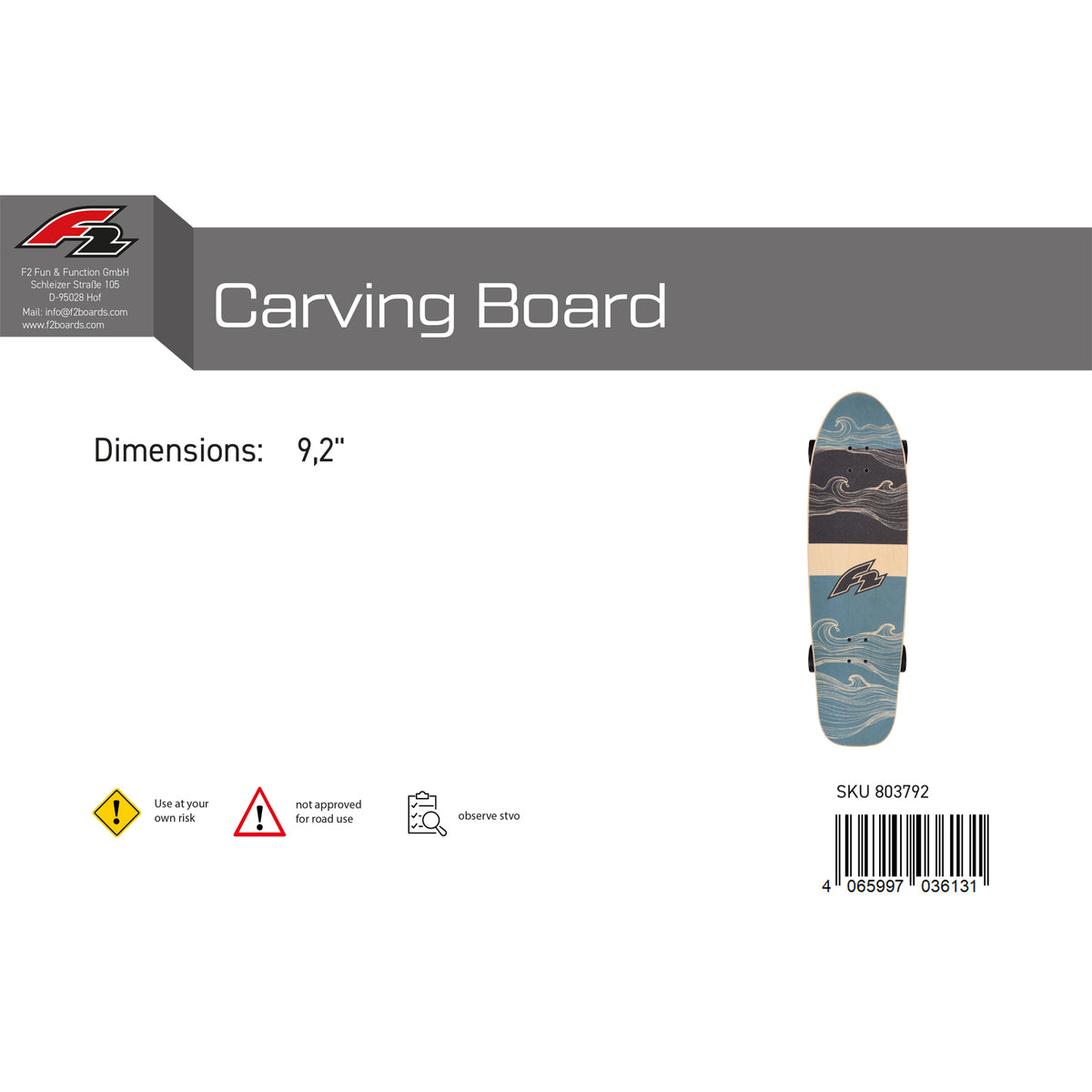 F2 Complete Board Carving Board Skateboard Skate 9.0"/9.25" selectable Blue