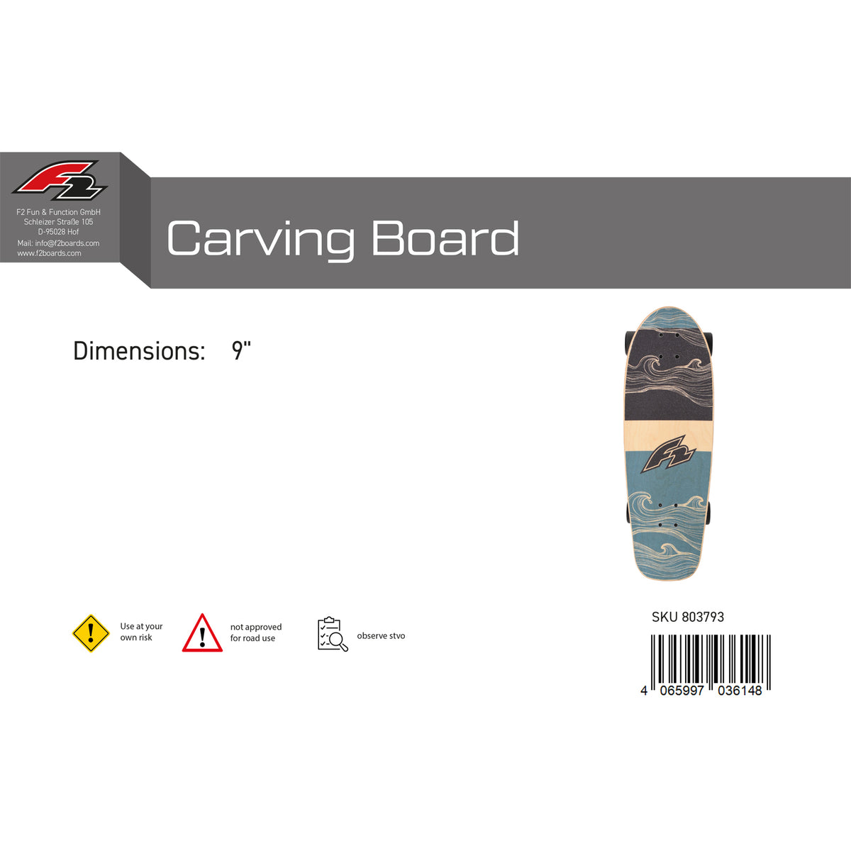 F2 Complete Board Carving Board Skateboard Skate 9.0"/9.25" selectable Blue
