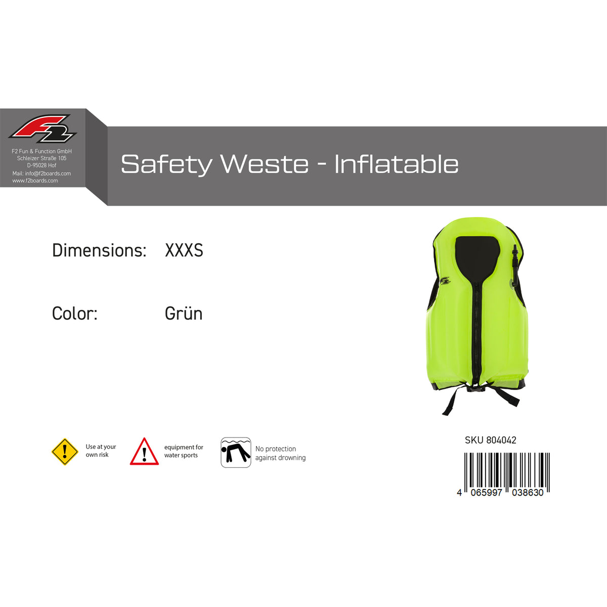 F2 Buoyancy Aid Safety Vest - Inflatable Color/Size selectable