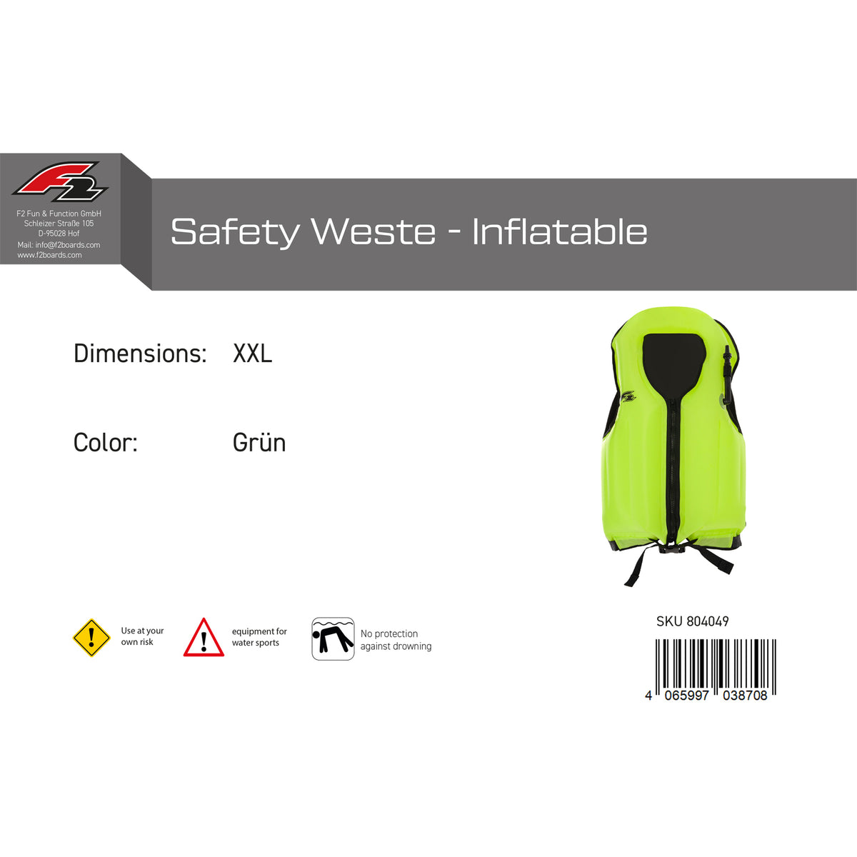 F2 Buoyancy Aid Safety Vest - Inflatable Color/Size selectable