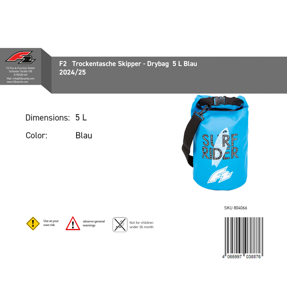 F2 Skipper Dry Bag - Drybag 5 L Blue