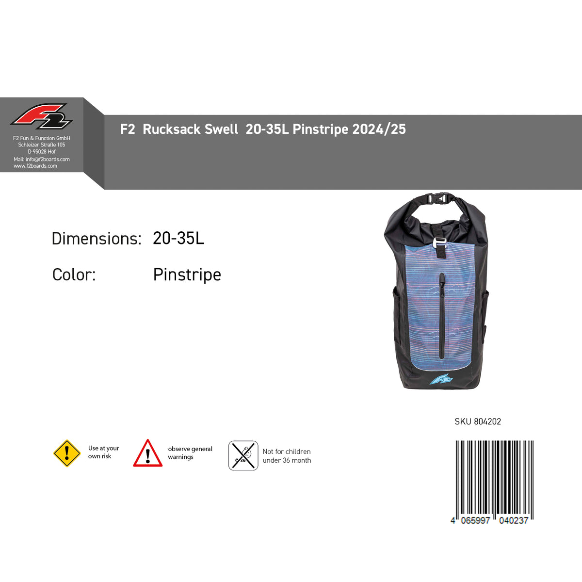 F2 Tasche Swell - Rucksack  20-35 L Happiness/Pinstripe Farbe wählbar