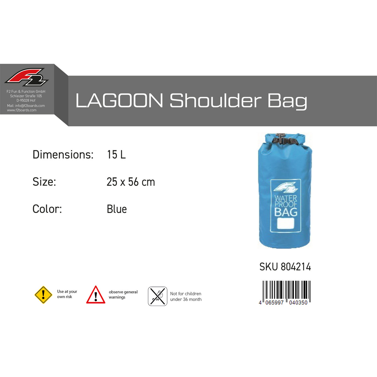 F2 Lagoon Drybag waterproof bag for SUP, size/color selectable