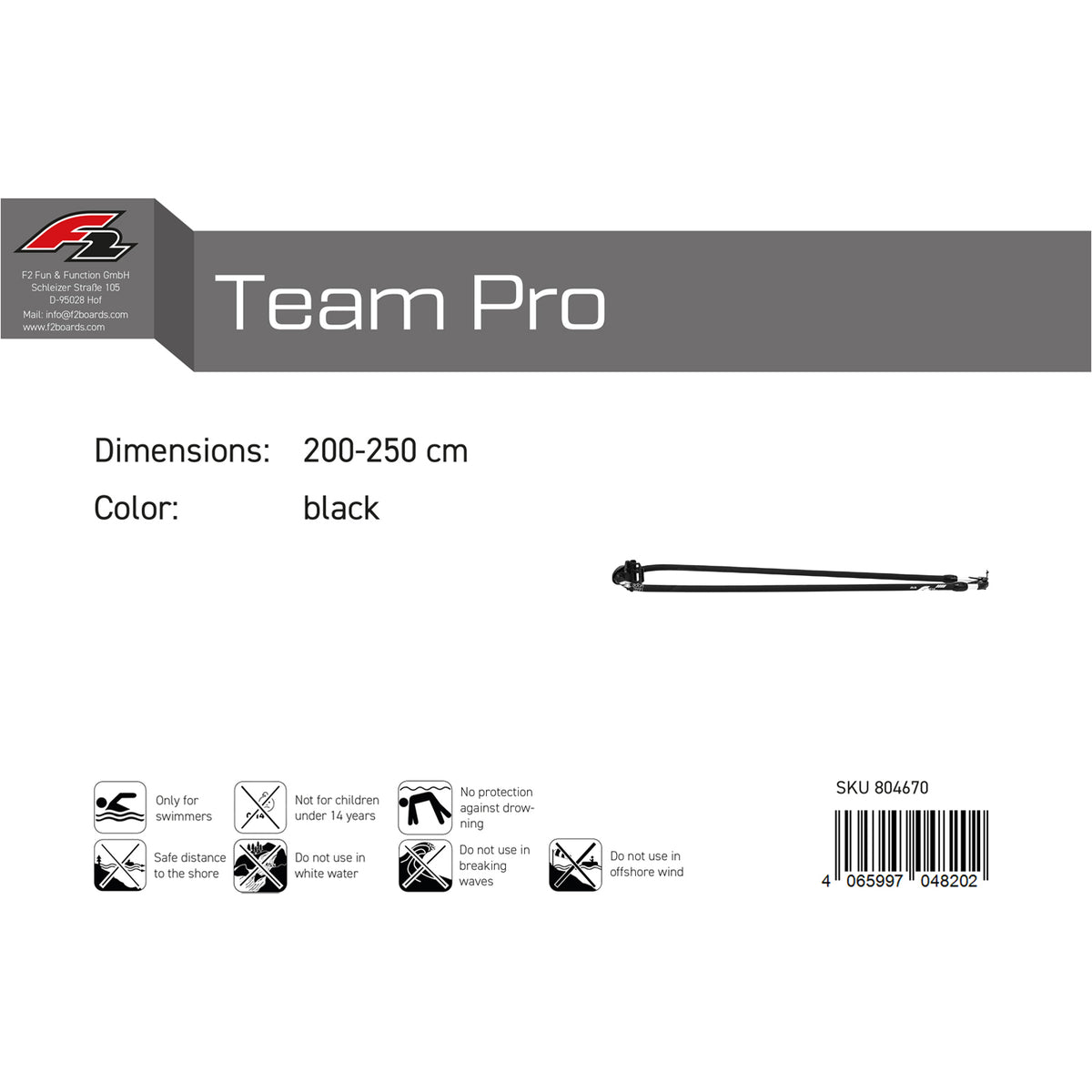 F2 Windsurfing Boom Team Pro RDM model selectable black