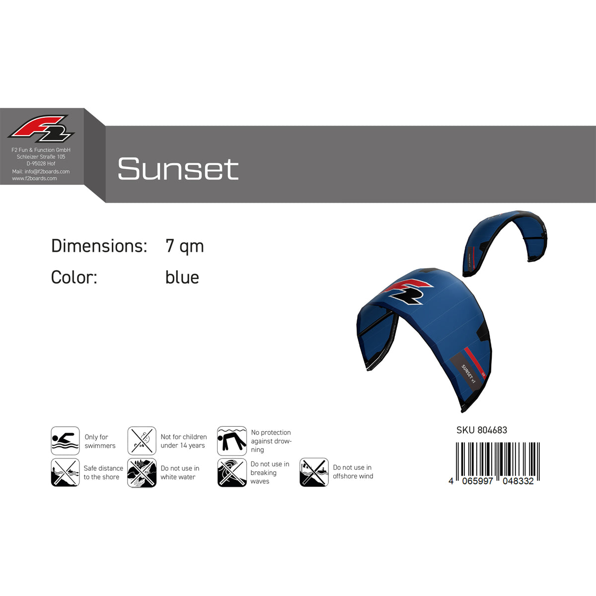 F2 Kite Sunset V1 size/color selectable