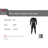 F2 Neoprene Pro Surf Men's Full Suit Long M-XXL 4/3mm Size selectable Black