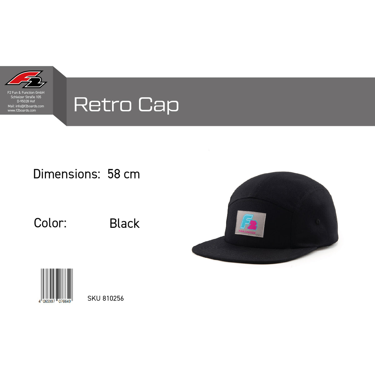 F2  Retro Cap 100% Baumwolle 58cm - Farbe wählbar