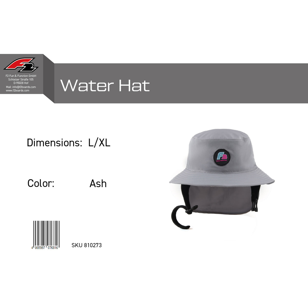 F2  Retro Water Hat Ash Wasser Hut Mütze - Größe wählbar
