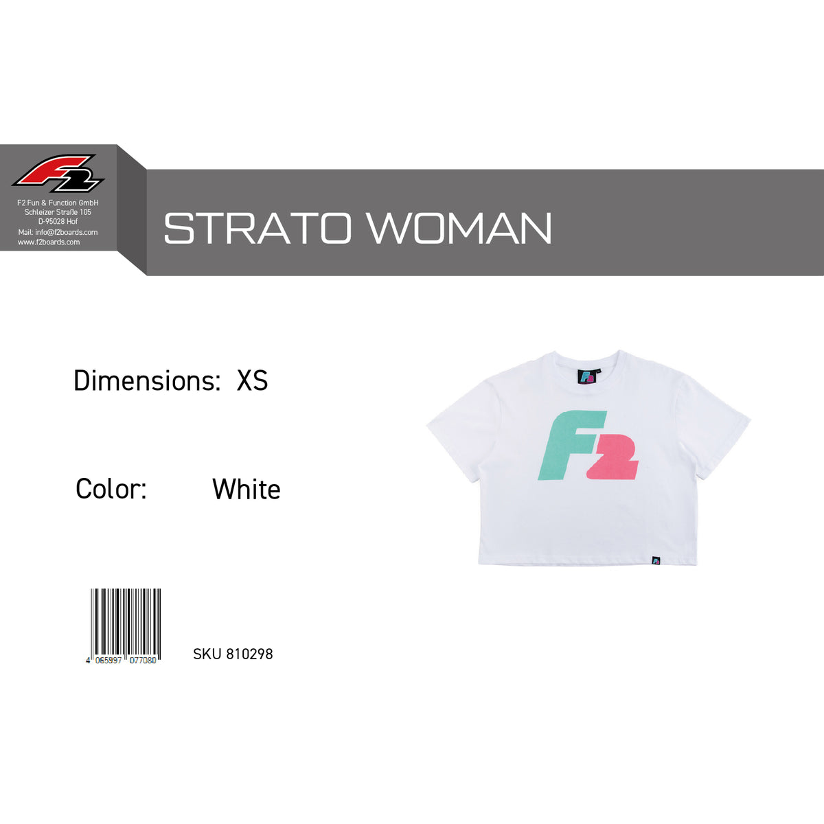 F2 Retro T-Shirt Strato Damen Crop Top Tshirt Weiss - Größe wählbar