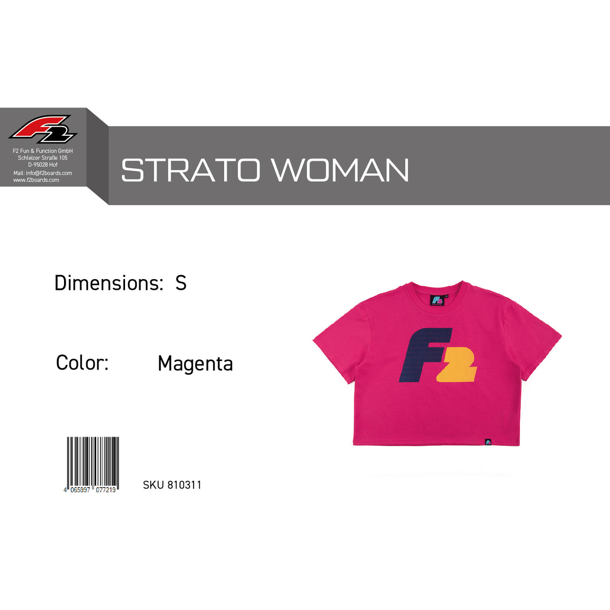 F2 Retro T-Shirt Strato Damen Crop Top Tshirt Magenta - Größe wählbar