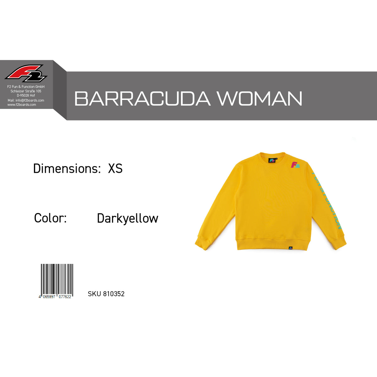 F2 Retro Barracuda Pullover Damen Gelb - Größe wählbar