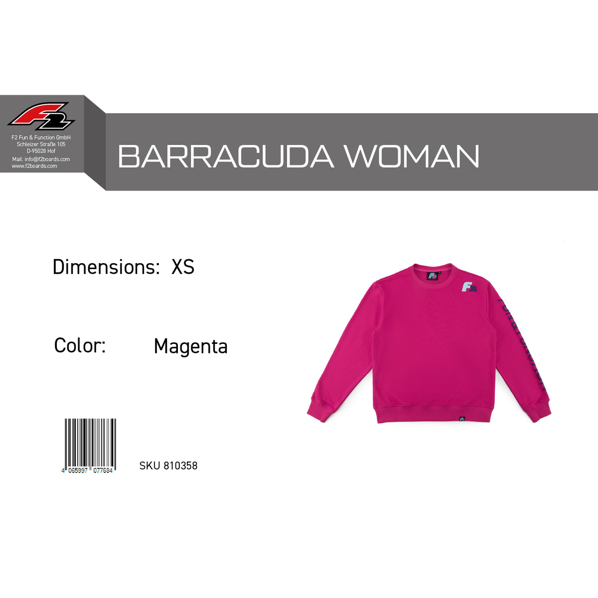 F2 Retro Barracuda Pullover Women's Magenta - Size selectable