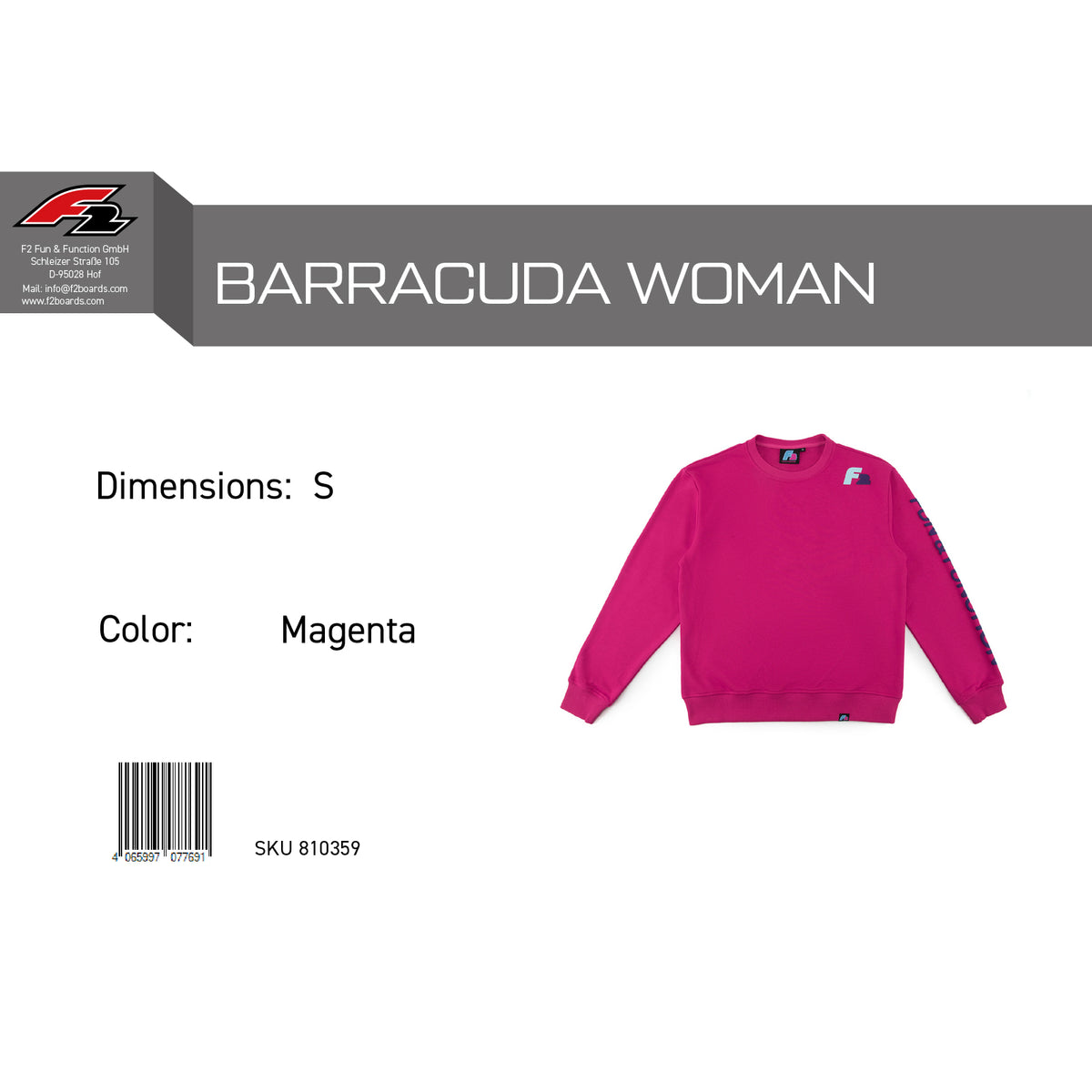 F2 Retro Barracuda Pullover Women's Magenta - Size selectable