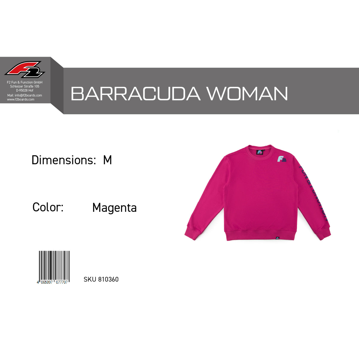 F2 Retro Barracuda Pullover Women's Magenta - Size selectable