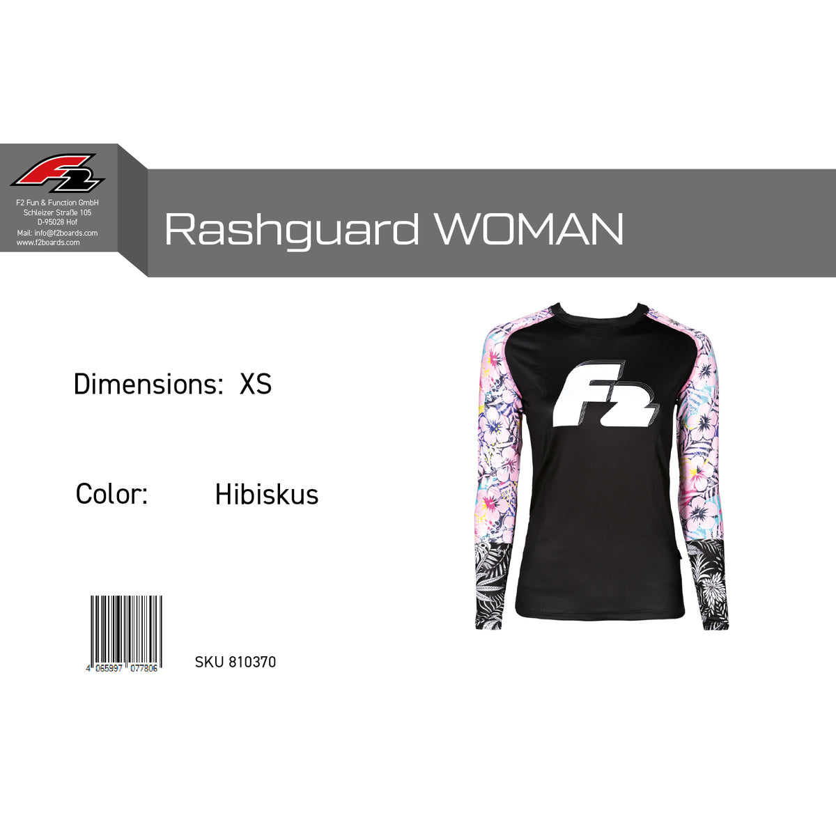 F2 Retro Rashguard Hibiscus Women's Functional Shirt Watersports - Size Selectable