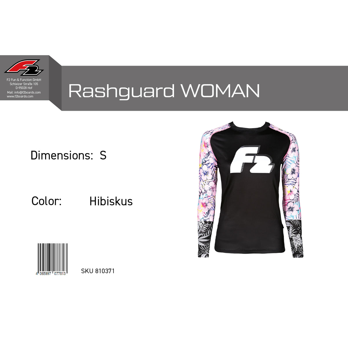 F2 Retro Rashguard Hibiscus Women's Functional Shirt Watersports - Size Selectable
