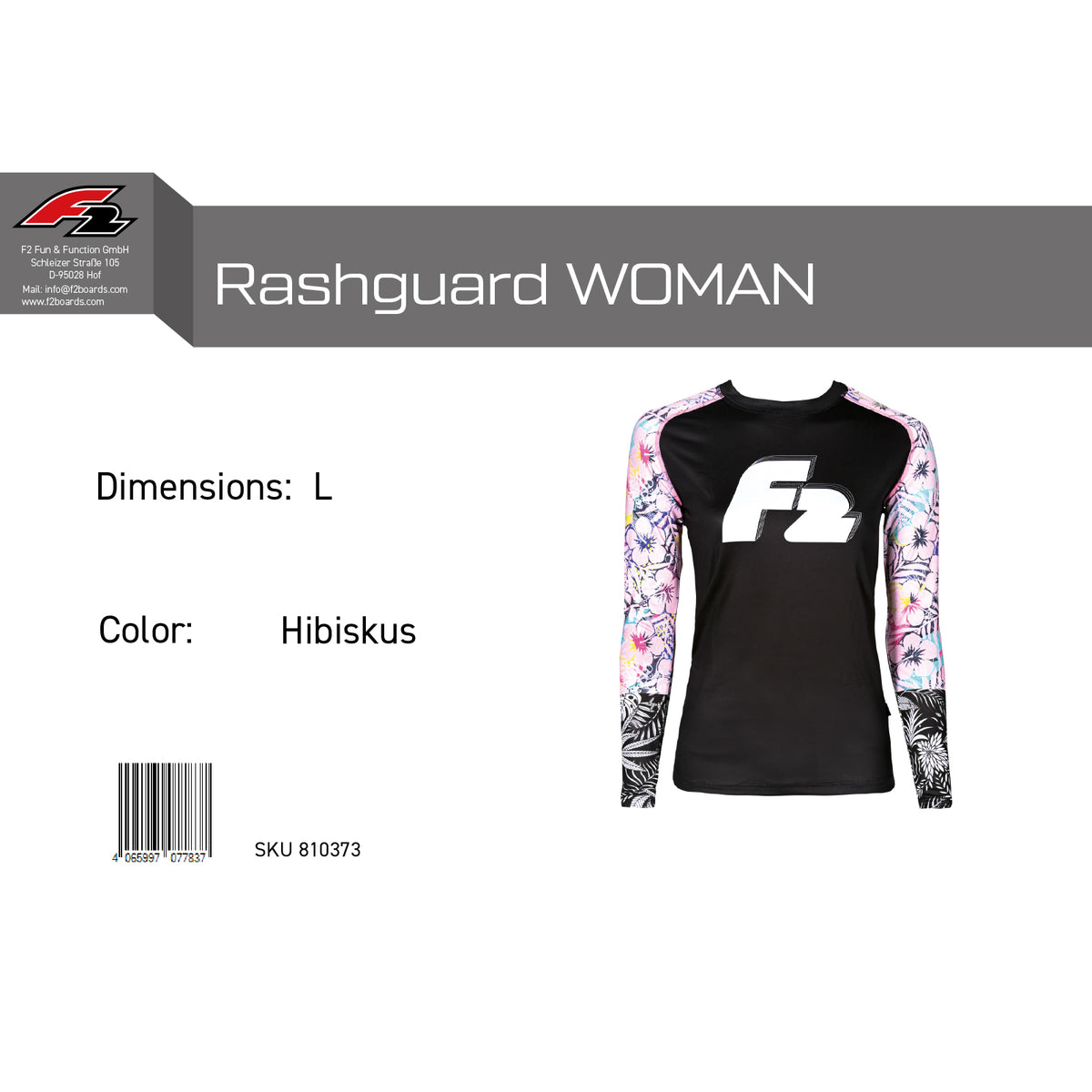 F2 Retro Rashguard Hibiscus Women's Functional Shirt Watersports - Size Selectable