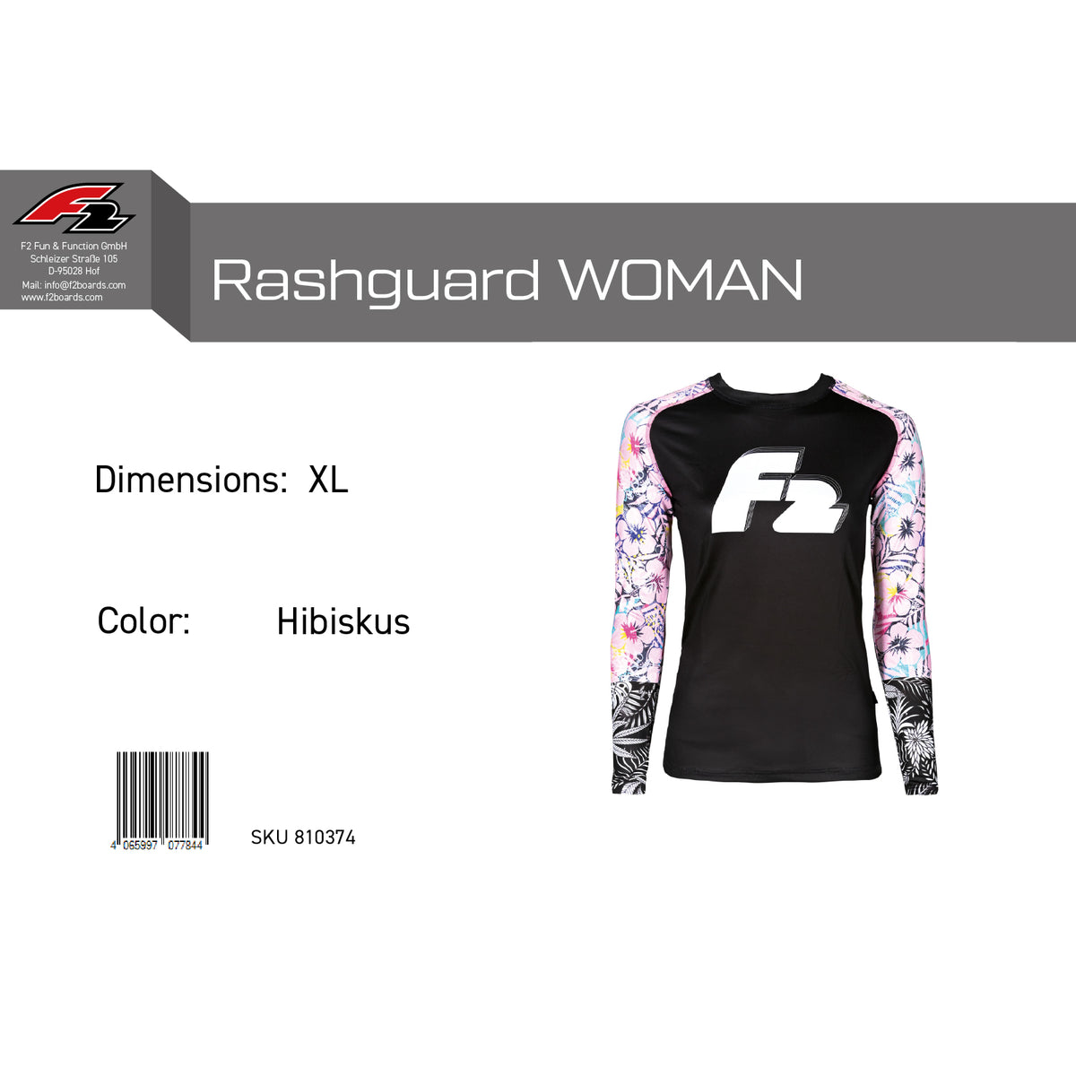 F2 Retro Rashguard Hibiscus Women's Functional Shirt Watersports - Size Selectable