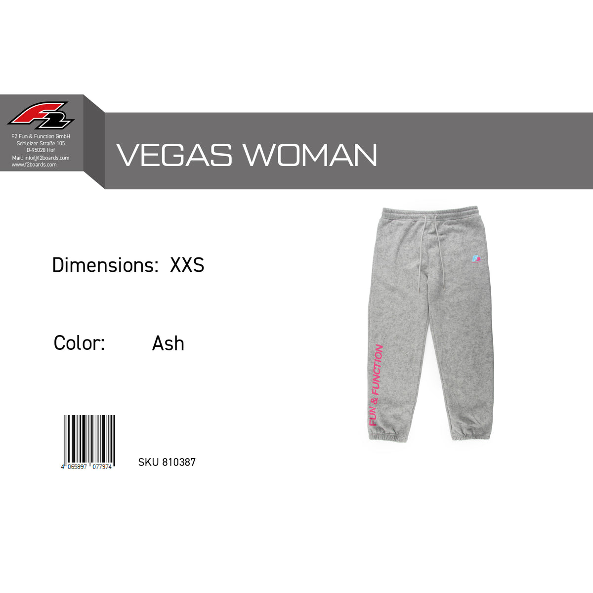 F2 Retro Vegas Jogging Pants Ash Women's Grey - Size selectable