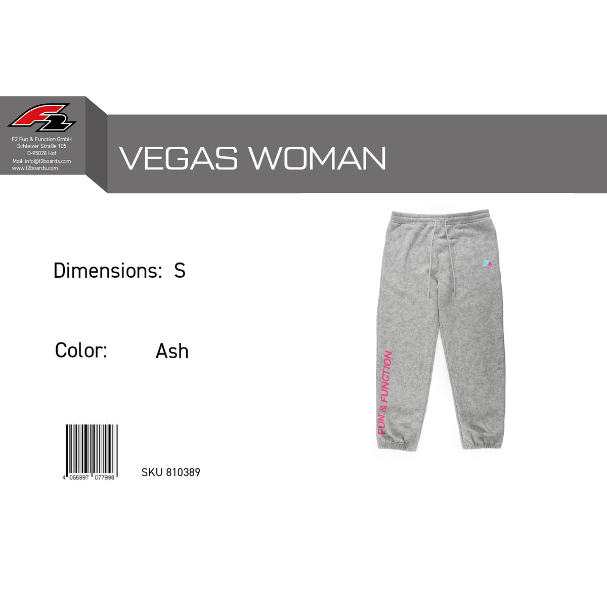 F2 Retro Vegas Jogging Pants Ash Women's Grey - Size selectable