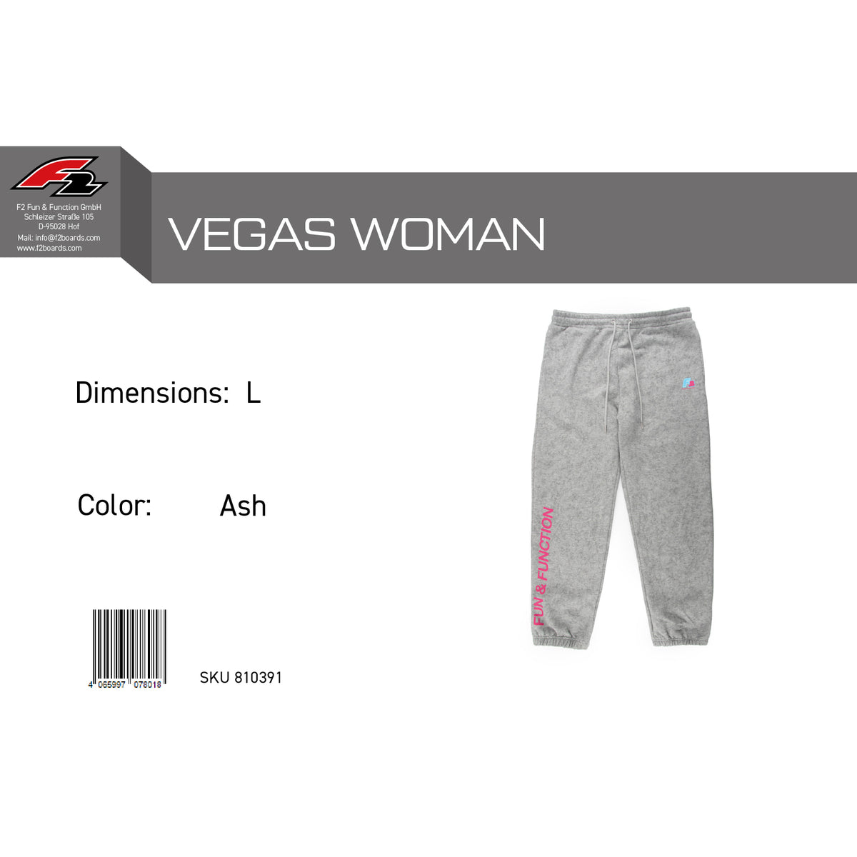 F2 Retro Vegas Jogging Pants Ash Women's Grey - Size selectable