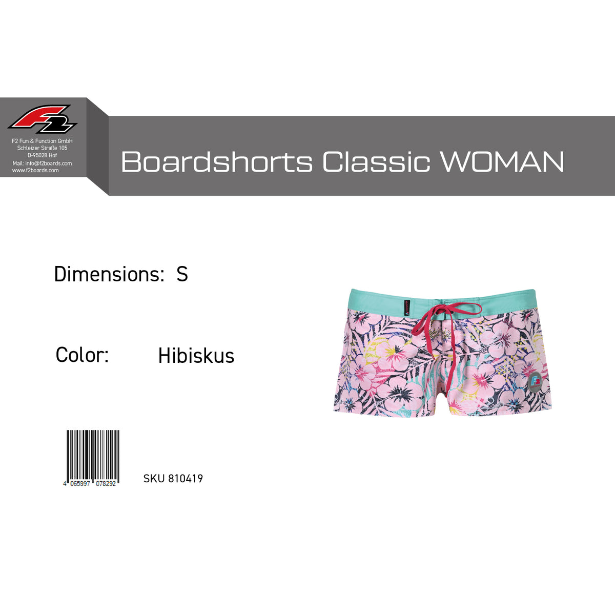 F2 Retro Boardshorts Classic Hibiscus Women's Swim Shorts Short - Size selectable