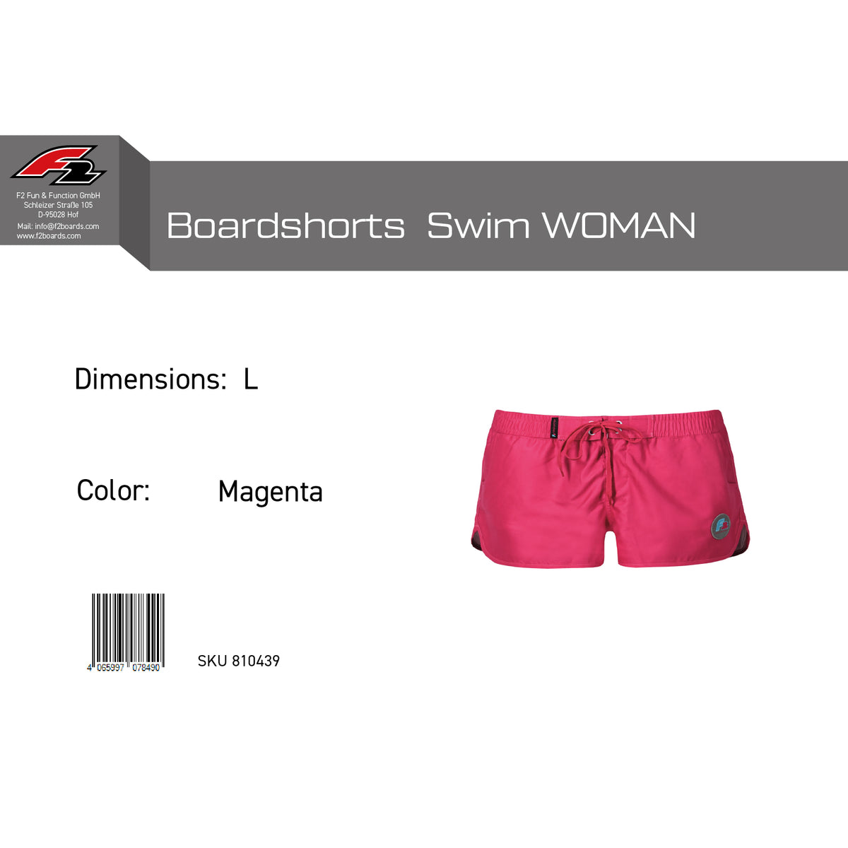 F2 Retro Boardshorts Women's Swim Shorts Short Magenta - Size selectable