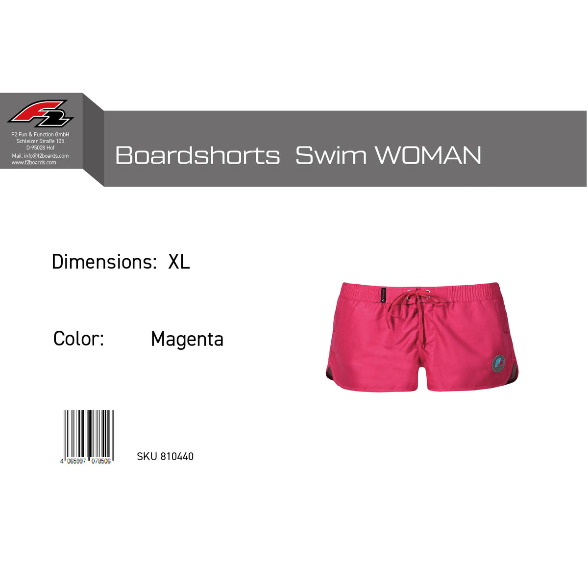 F2 Retro Boardshorts Women's Swim Shorts Short Magenta - Size selectable