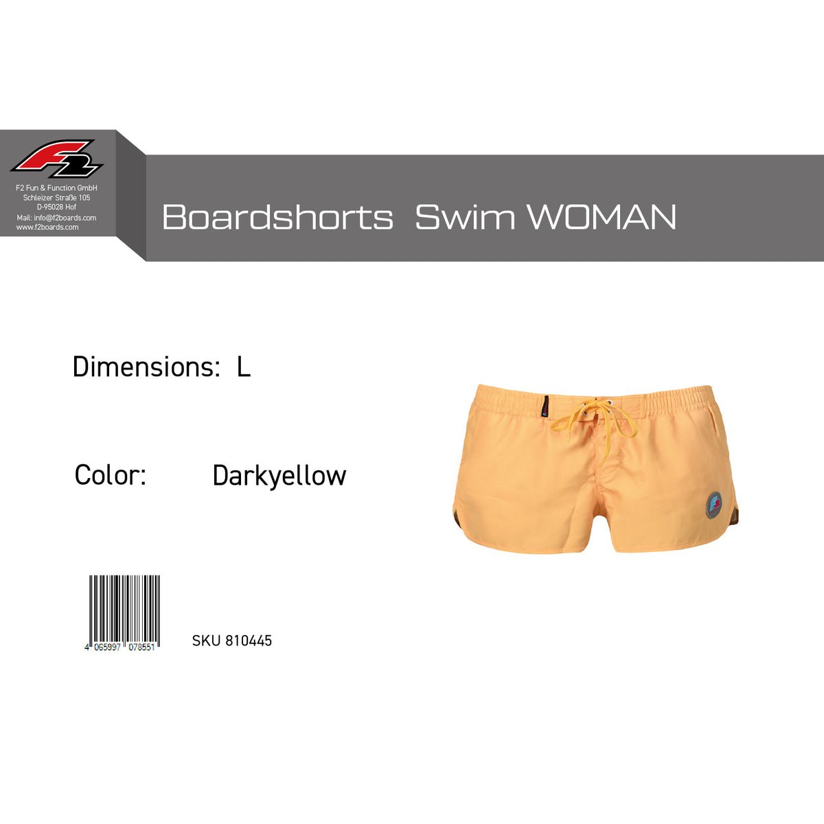 F2 Retro Boardshorts Women's Swim Shorts Short Yellow - Size selectable