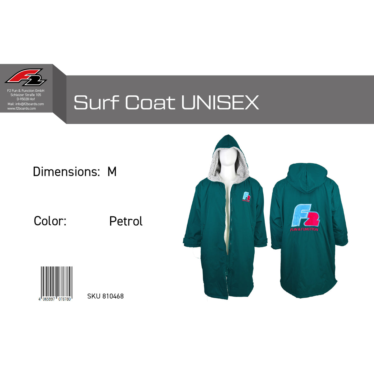 F2 Retro Surf Coat Unisex Poncho Jacket Petrol - Size selectable