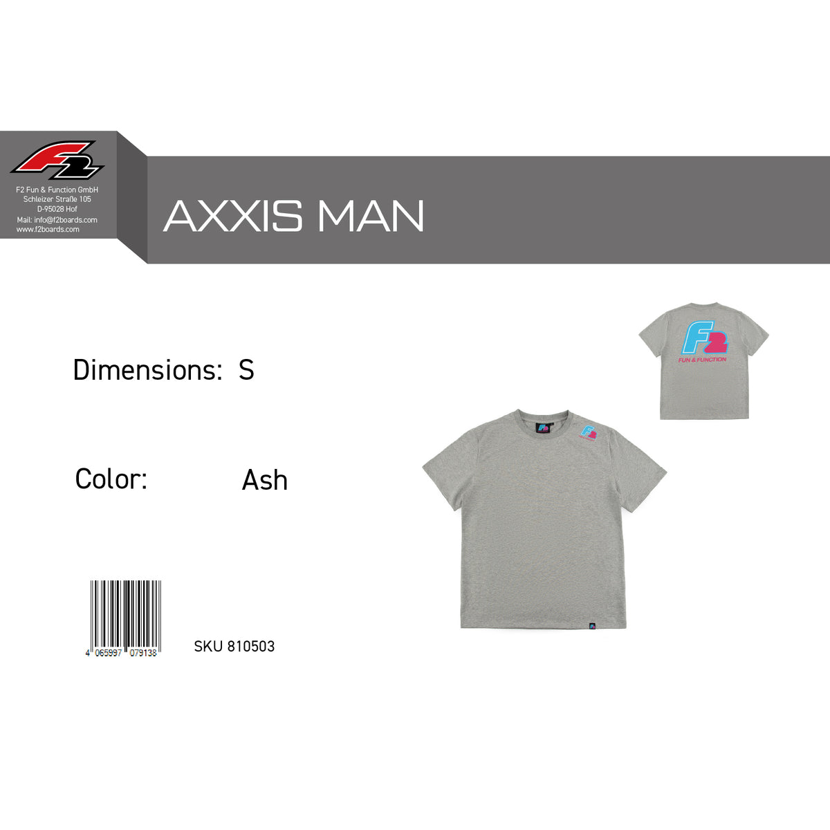 F2 Retro T-Shirt Axxis Ash Unisex T-shirt Grey - Size selectable