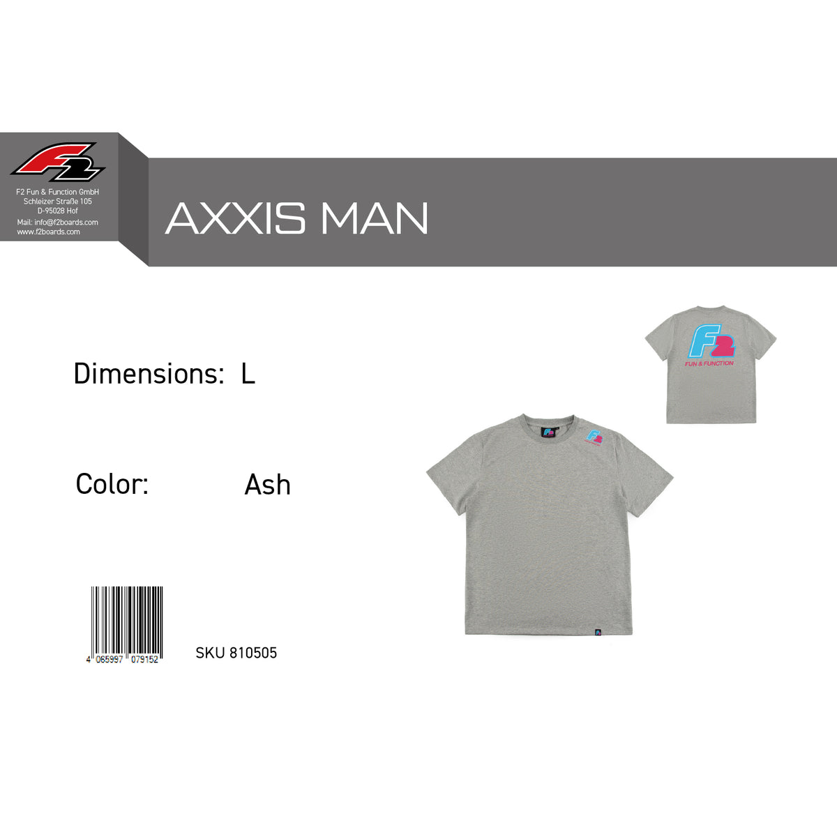 F2 Retro T-Shirt Axxis Ash Unisex T-shirt Grey - Size selectable