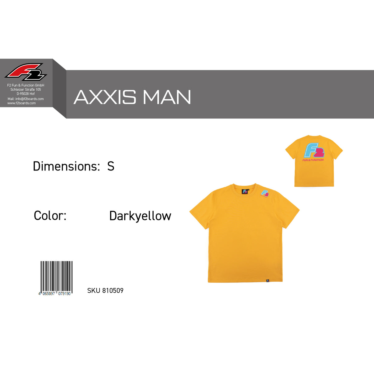 F2  Retro T-Shirt Axxis Unisex Tshirt Gelb - Größe wählbar
