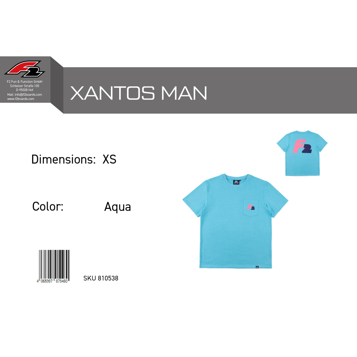 F2  Retro T-Shirt Xantos Aqua Unisex Tshirt Blau - Größe wählbar