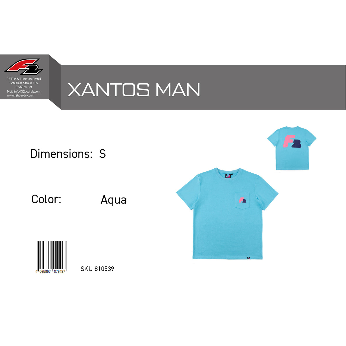 F2  Retro T-Shirt Xantos Aqua Unisex Tshirt Blau - Größe wählbar