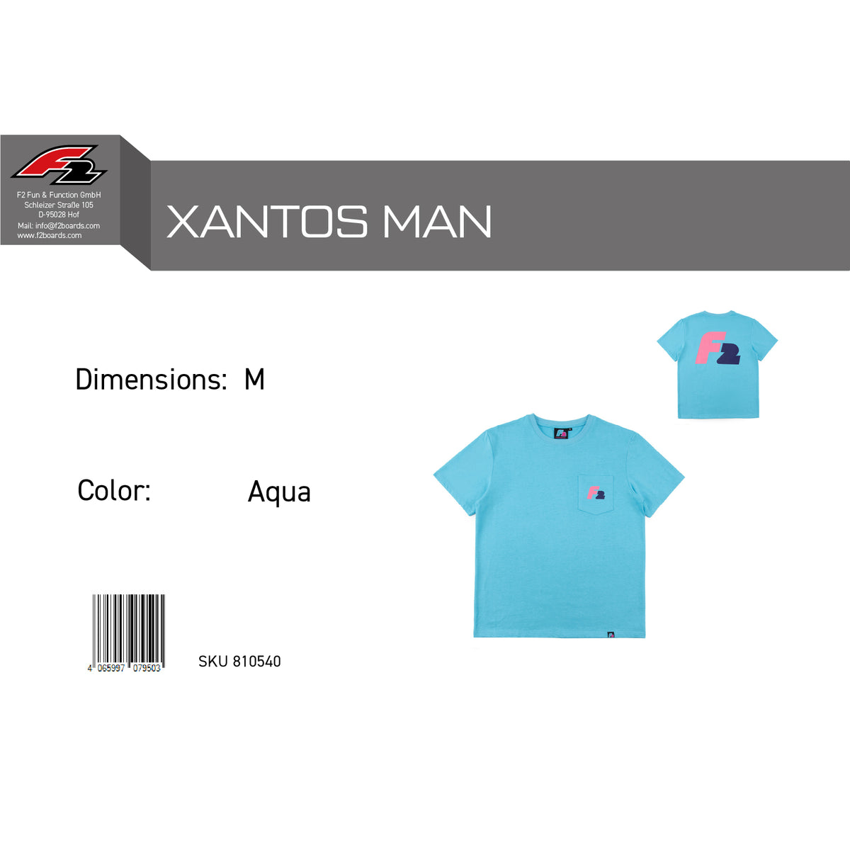 F2  Retro T-Shirt Xantos Aqua Unisex Tshirt Blau - Größe wählbar