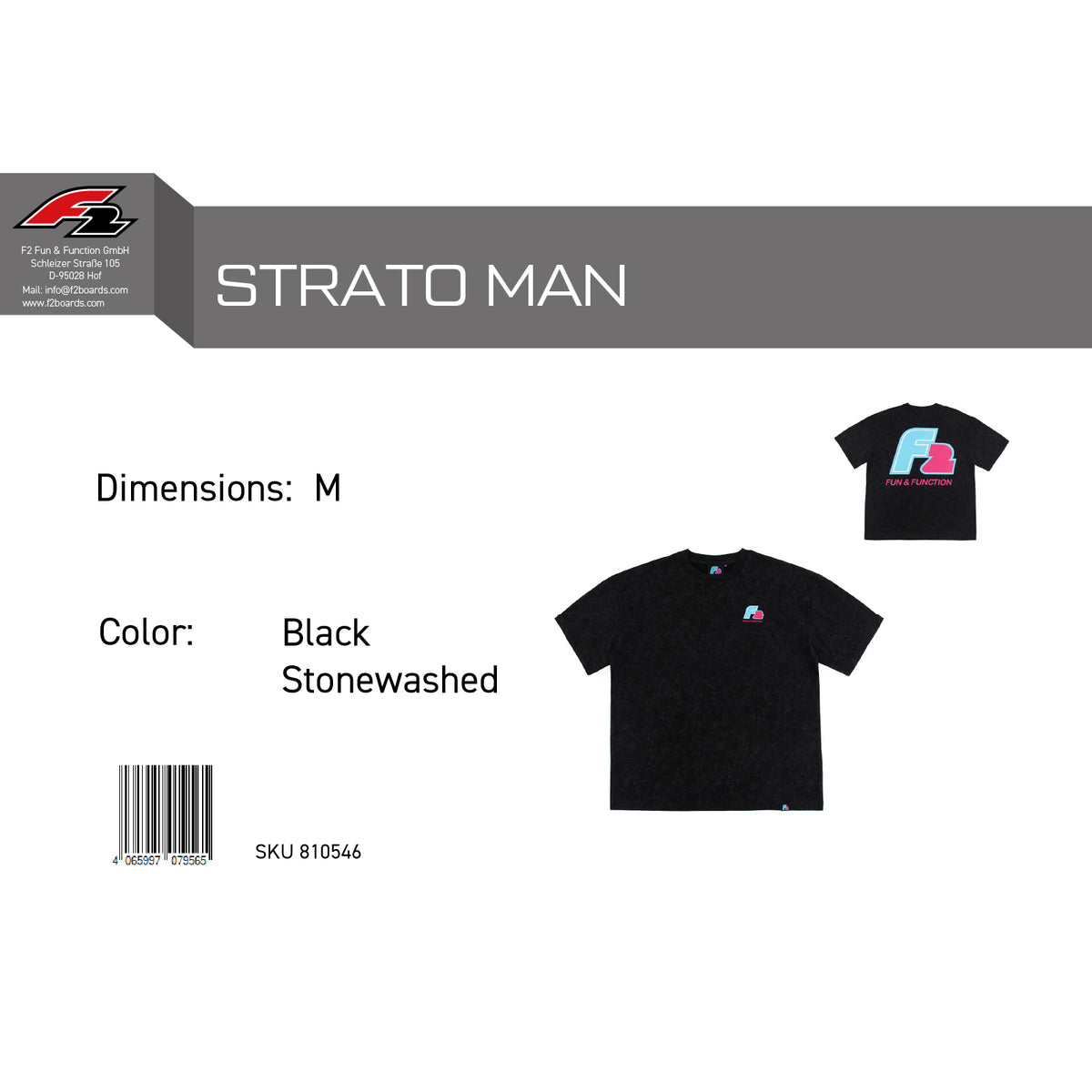 F2 Retro T-Shirt Strato Black Stonewashed Unisex Tshirt Schwarz - Größe wählbar