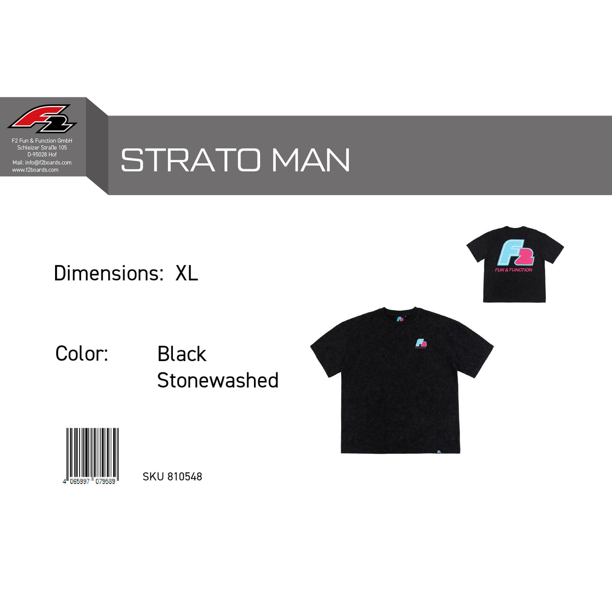 F2 Retro T-Shirt Strato Black Stonewashed Unisex Tshirt Schwarz - Größe wählbar