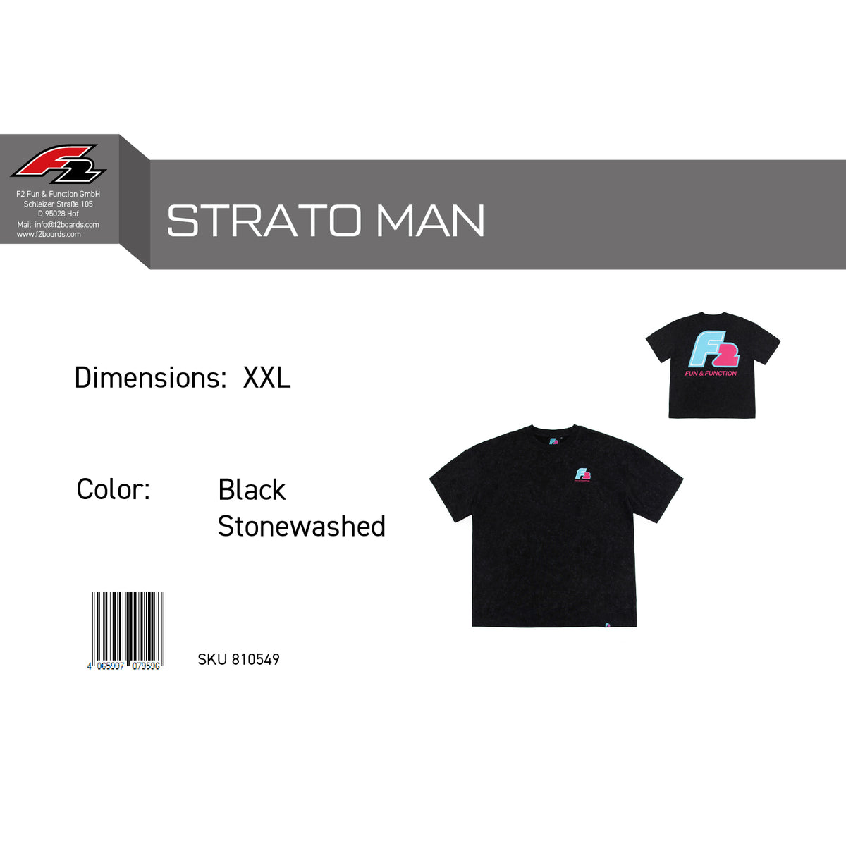 F2 Retro T-Shirt Strato Black Stonewashed Unisex Tshirt Schwarz - Größe wählbar