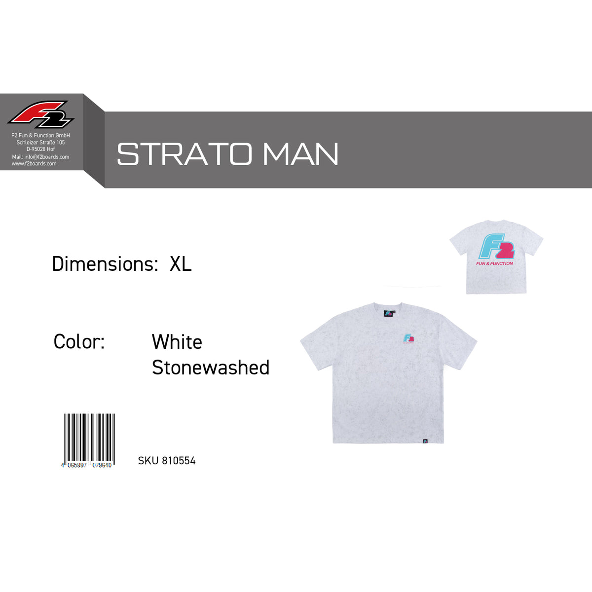F2 Retro T-Shirt Strato White Stonewashed Unisex Tshirt Weiss - Größe wählbar